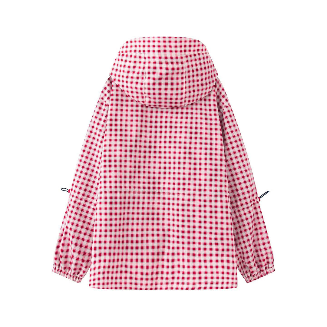 Damen Karo-Übergangsjacke mit Kapuze, Tunnelzug und wasserabweisender Beschichtung Echoarchiv