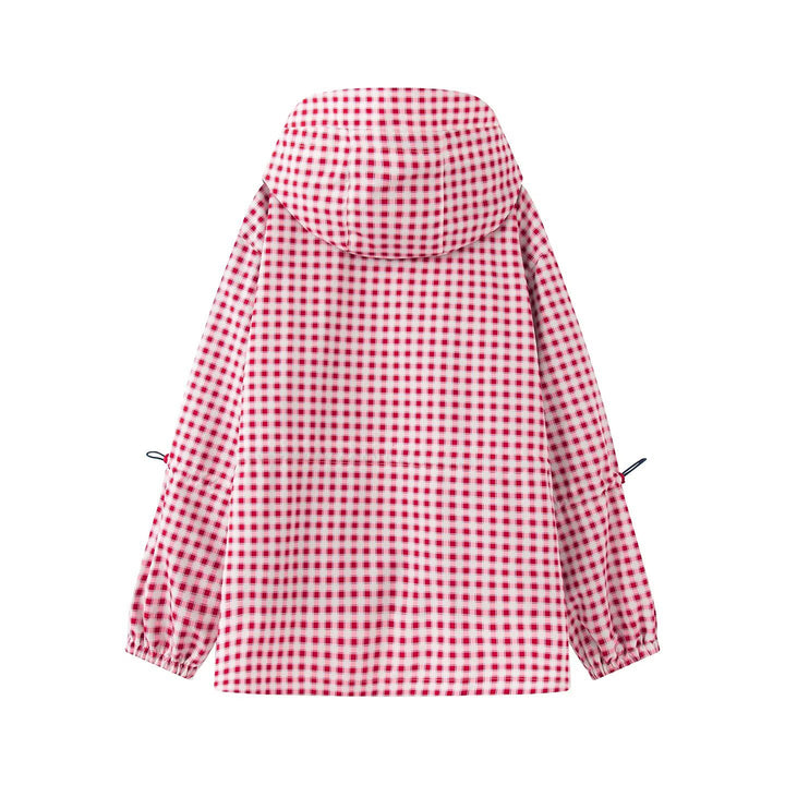 Damen Karo-Übergangsjacke mit Kapuze, Tunnelzug und wasserabweisender Beschichtung Echoarchiv