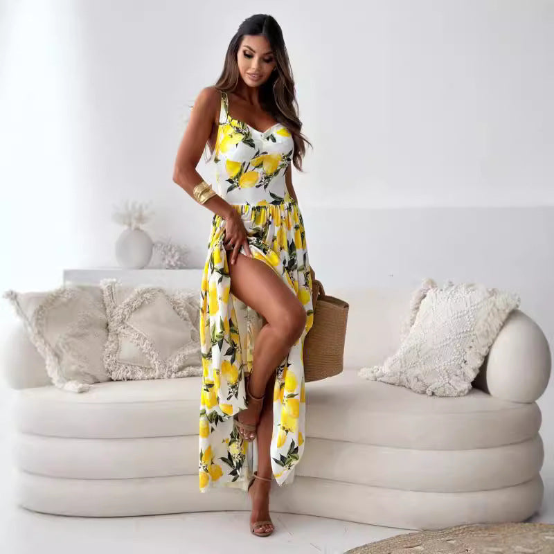 Echoarchiv | Bedrucktes Elastisches Taillenloses Statement Maxi Kleid