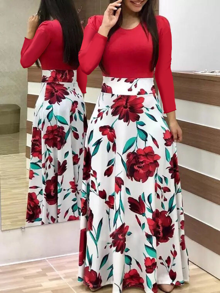 Damen Elegantes Maxikleid mit grafischem Druck und flexiblem Bund Echo Archiv