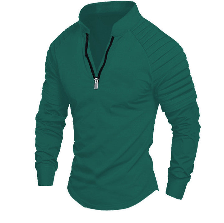 Herren Slim-Fit Troyer mit gesteppter Schulterpasse und halbem Reißverschluss – Cavarno