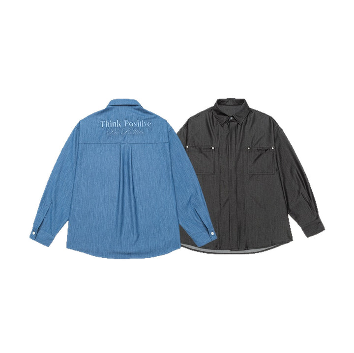 Herren Oversize Hemdjacke aus leichter Denim-Qualität mit verdeckter Knopfleiste und Brusttaschen Echoarchiv