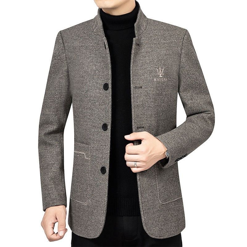 Herren Kurzblazer im Sakko-Stil mit Stehkragen und strukturierter Wollmischung – Tianoro