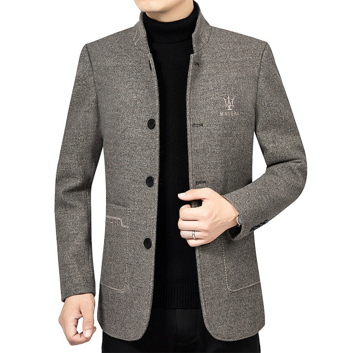 Herren Kurzblazer im Sakko-Stil mit Stehkragen und strukturierter Wollmischung – Tianoro