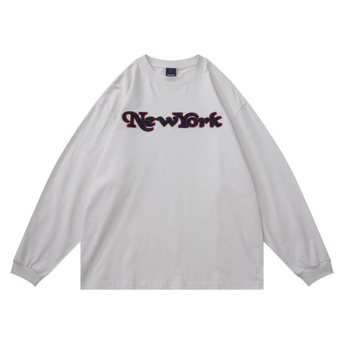 Unisex Oversize-Langarmshirt mit Chenille-Logo und Rundhalsausschnitt Echoarchiv