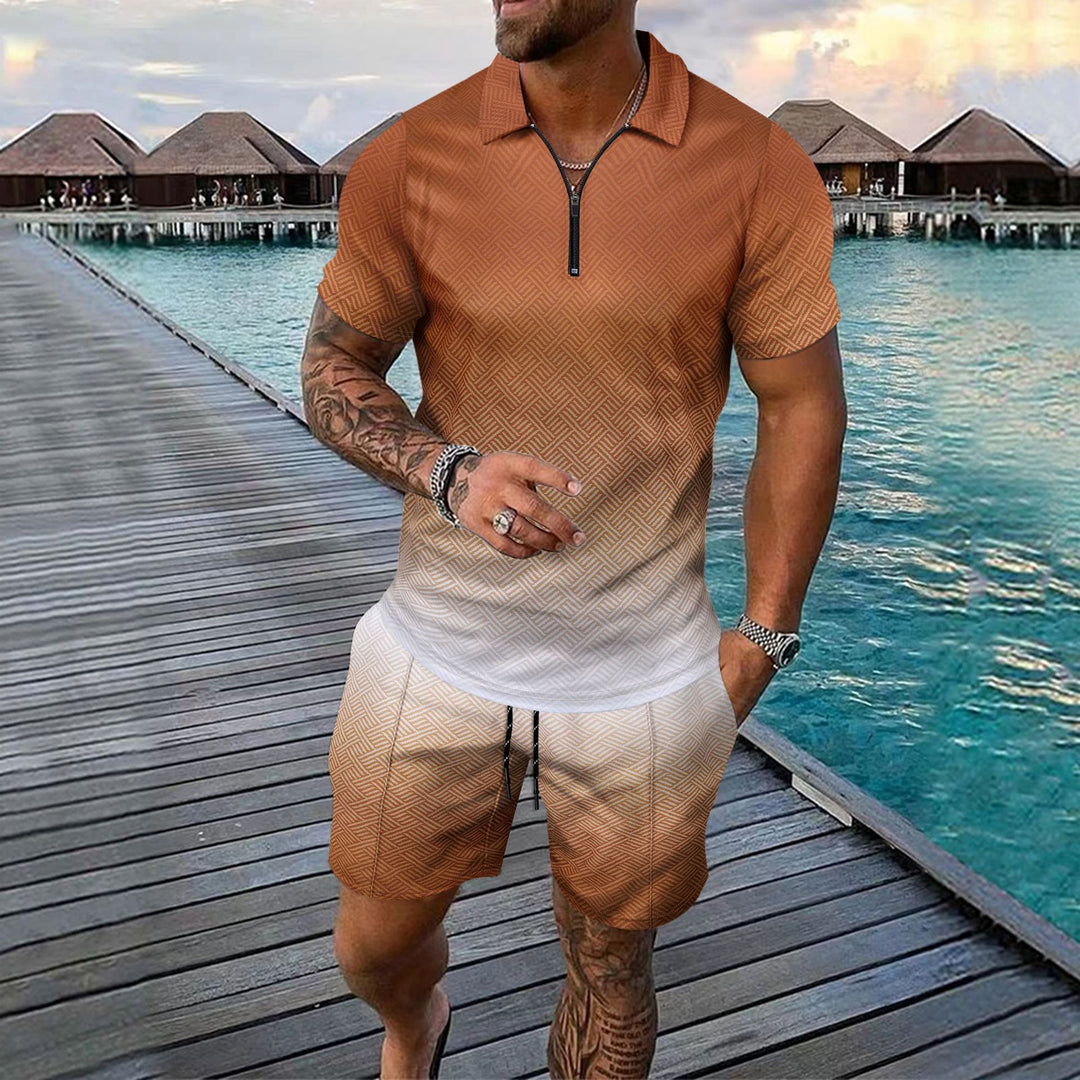 Herren Sportliches Oberteil mit kurzem Reißverschluss und stylischen Shorts Echoarchiv