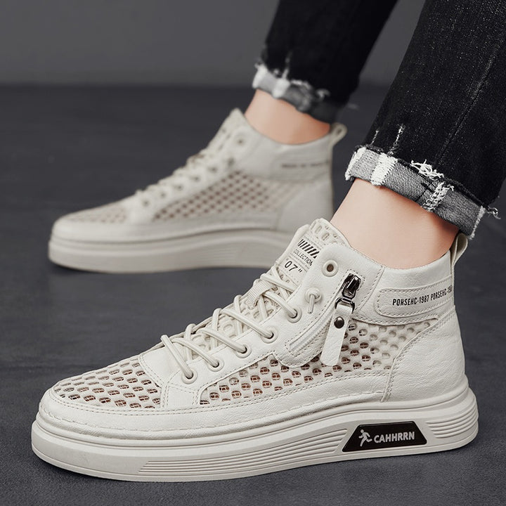 Herren High-Top Sneaker mit luftiger Mesh-Perforation, seitlichem Reißverschluss und dicker Profilsohle Echoarchiv