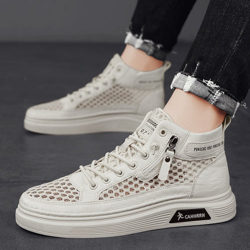 Herren High-Top Sneaker mit luftiger Mesh-Perforation, seitlichem Reißverschluss und dicker Profilsohle Echoarchiv