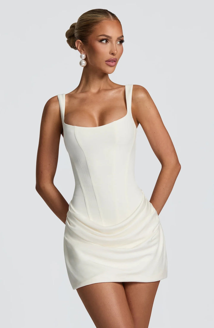 Damen Minikleid mit eleganter Drapierung und strukturierter Silhouette Echo Archiv