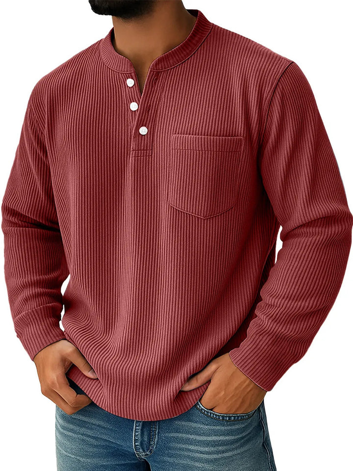 Herren nan thermisches Waffelstrick-Henleyshirt mit Stehkragen Brusttasche und geripptem Komfortschnitt Echo Archiv
