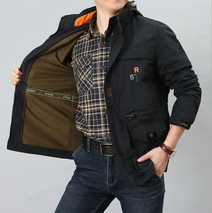 Herren funktionale Canvas-Fieldjacke mit Multifunktionstaschen und atmungsaktivem Mesh-Innenfutter Echoarchiv