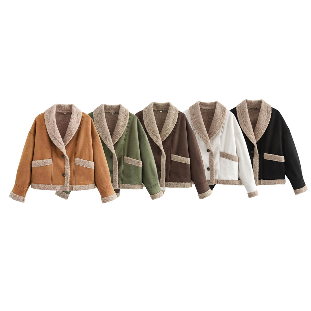 Damen Kurzjacke mit Teddy-Futter, Schalkragen und Oversize-Schnitt Echo Archiv