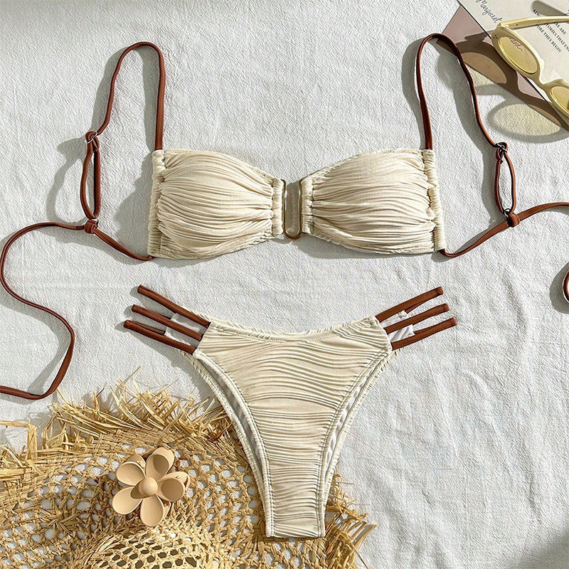 Damen Bandeau-Bikini mit Rüschendesign und dekorativen Trägerdetails Echo Archiv