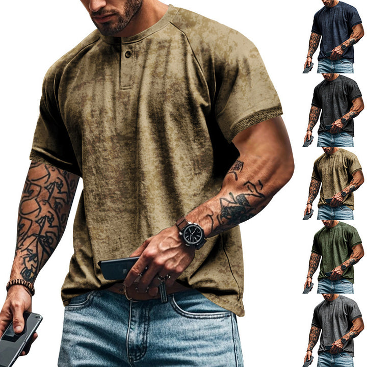Herren Kurzarm-Henley-Shirt mit strukturierten Akzenten und sportlichem Schnitt Echoarchiv