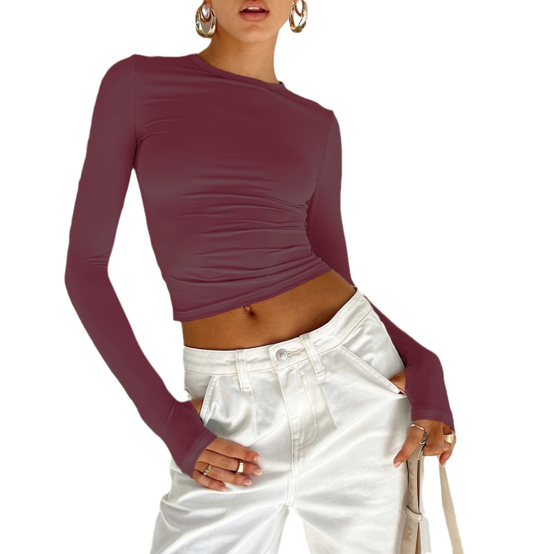 Damen Figurbetontes Crop-Longsleeve mit Daumenlöchern Echo Archiv