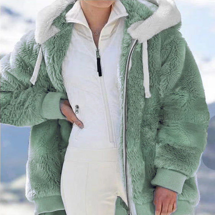 Damen nan kuschelige Kapuzen-Teddyjacke mit wattiertem Innenfutter und Rippbündchen Echo Archiv