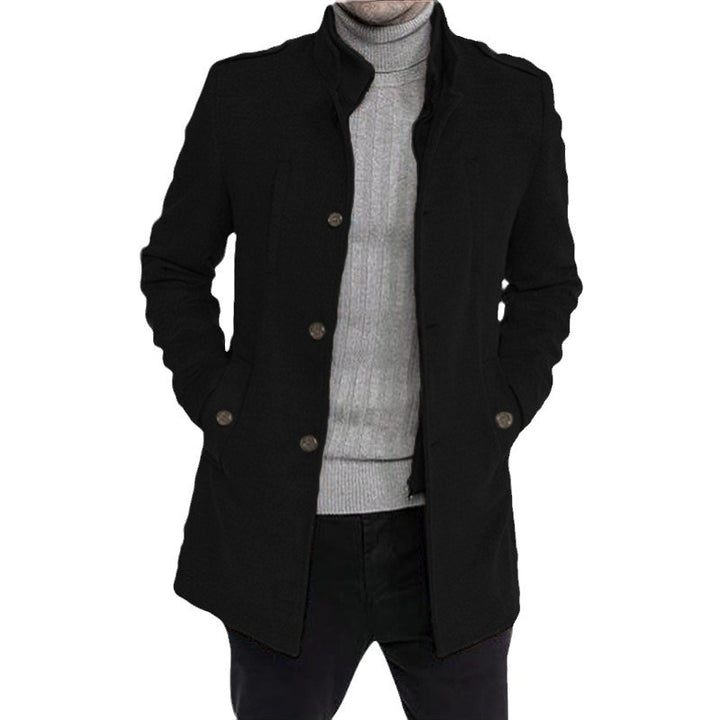Herren eleganter, mittelschwerer Freizeitmantel mit Stehkragen und seitlichen Taschen Echoarchiv