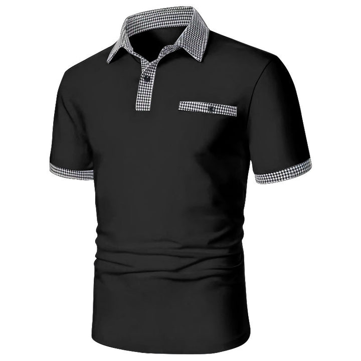 Stylisches Kurzarm-Polohemd für Herren mit karierten Akzenten Echoarchiv