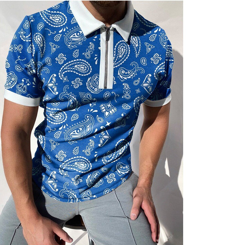 Herren Poloshirt mit modischem Paisley-Muster und Reißverschluss Echoarchiv
