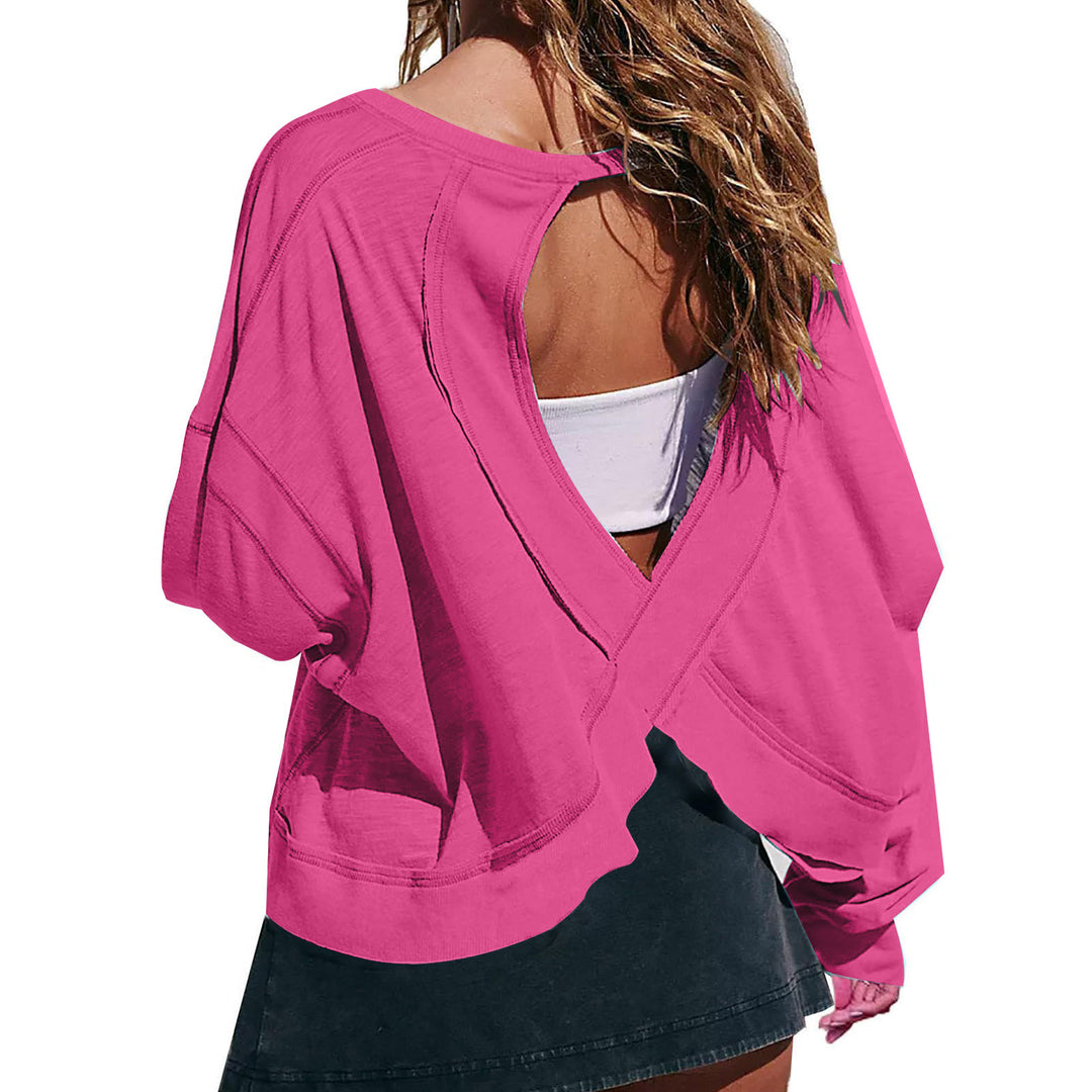 Damen Cropped-Sweatshirt mit überkreuztem Cut-Out-Rücken und rohen Saumkanten – Avérine