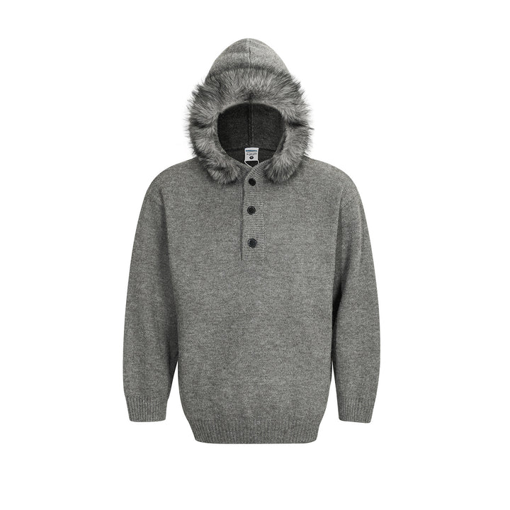 Damen Oversized Hoodie mit Kapuze und Fellrand Echoarchiv
