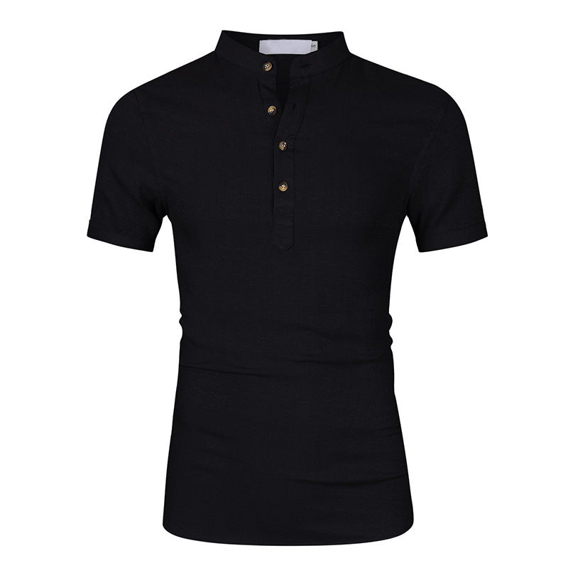 Herren Kurzarm-Henley-Shirt mit moderner Knopfleiste und Stehkragen Echoarchiv