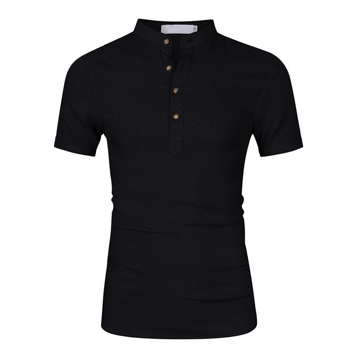 Herren Kurzarm-Henley-Shirt mit moderner Knopfleiste und Stehkragen Echoarchiv