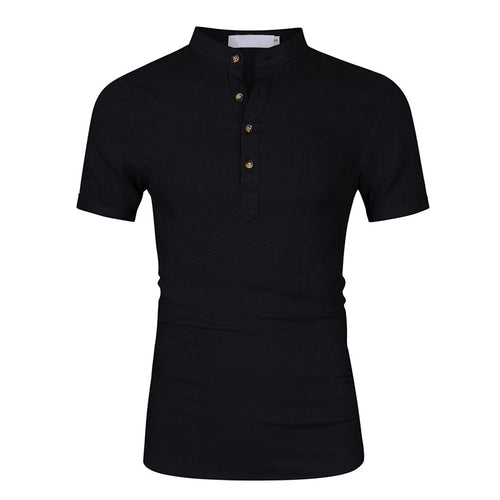 Herren Kurzarm-Henley-Shirt mit moderner Knopfleiste und Stehkragen Echoarchiv