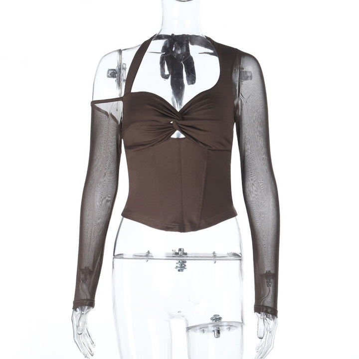 Damen stilvolles Bustier-Top mit langen transparenten Ärmeln und Knotendetail Echo Archiv