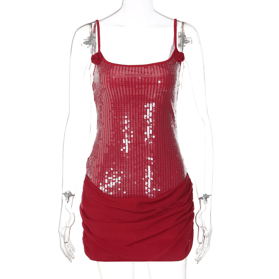 Damen Elegantes Minikleid mit Pailletten und Raffungen Echo Archiv