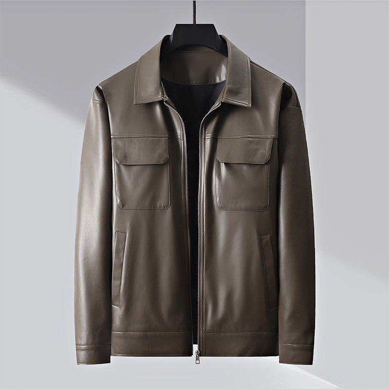 Herren minimalistische Lederimitatjacke mit durchgehendem Reißverschluss und aufgesetzten Brusttaschen Echoarchiv