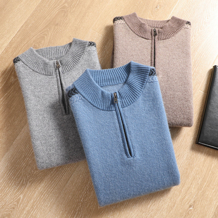 Herren Halbzip-Rollkragenpullover aus Kaschmir-Mix mit feiner Rippkante Echoarchiv