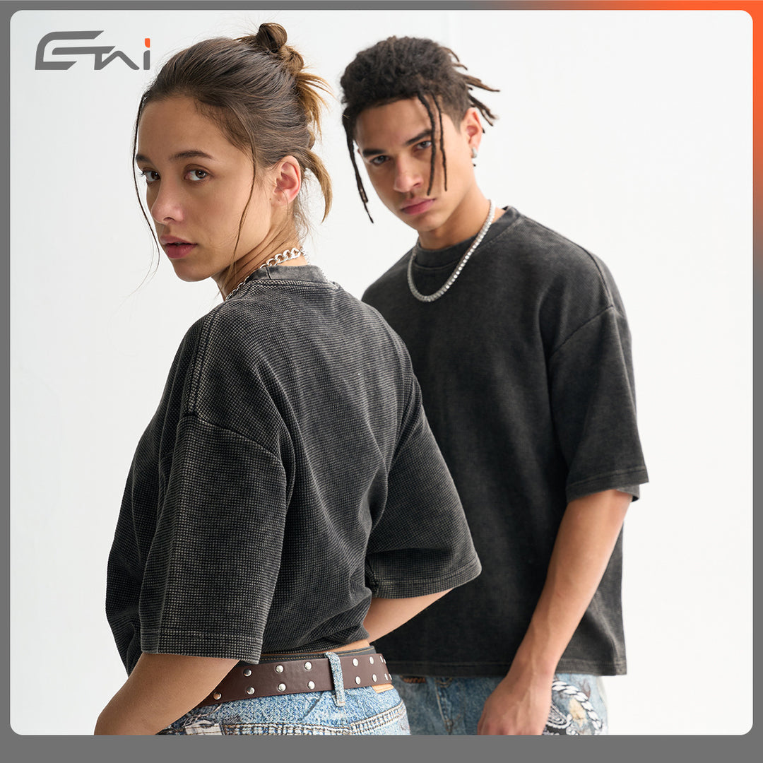Herren Oversized Struktur-T-Shirt mit Rundhalsausschnitt Echo Archiv