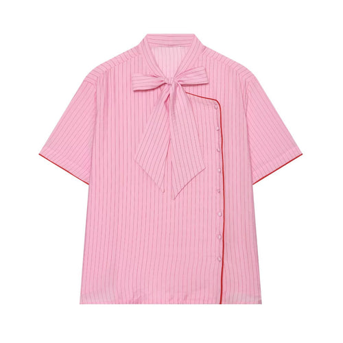 Damen Kurzarm-Bluse mit Schleifenkragen und seitlicher Knopfleiste Echo Archiv