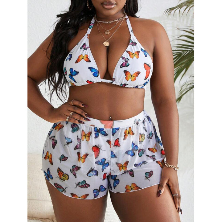 Damen Bikiniset mit modischen Shorts und buntem Schmetterlingsdesign Echo Archiv