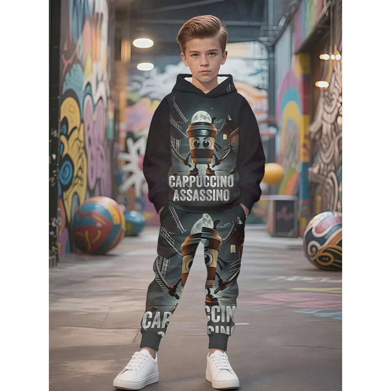 Unisex nan Kinder Jogginganzug mit Kapuzenpullover und detailreichem Auto-Print Echo Archiv