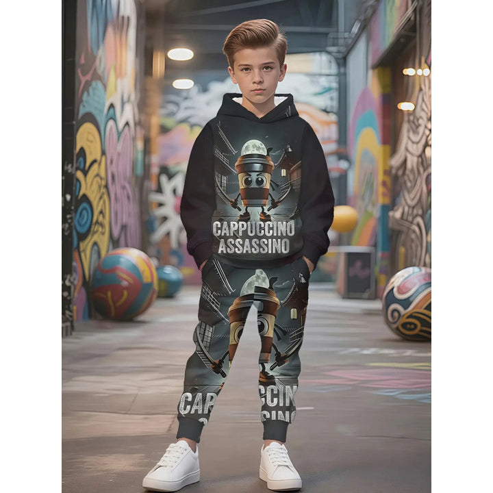 Unisex nan Kinder Jogginganzug mit Kapuzenpullover und detailreichem Auto-Print Echo Archiv