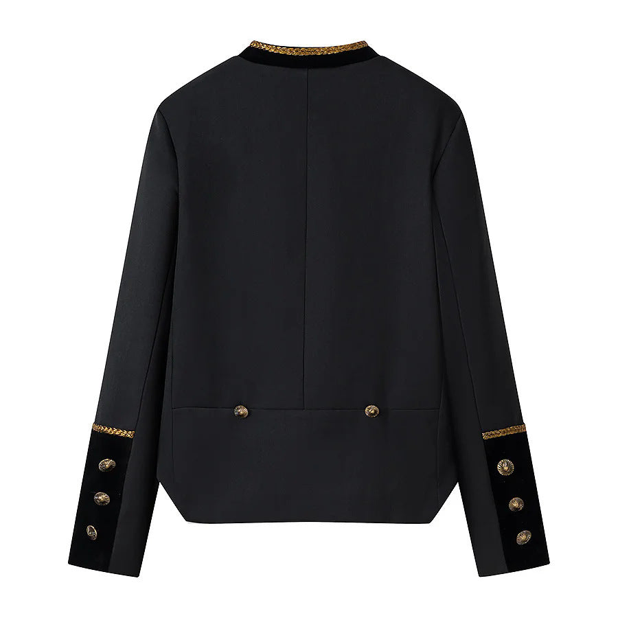 Damen militärisch inspirierte Kurzjacke mit Zierkordeln und Stehkragen – Célinea