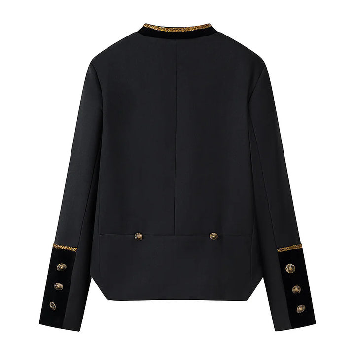 Damen militärisch inspirierte Kurzjacke mit Zierkordeln und Stehkragen – Célinea