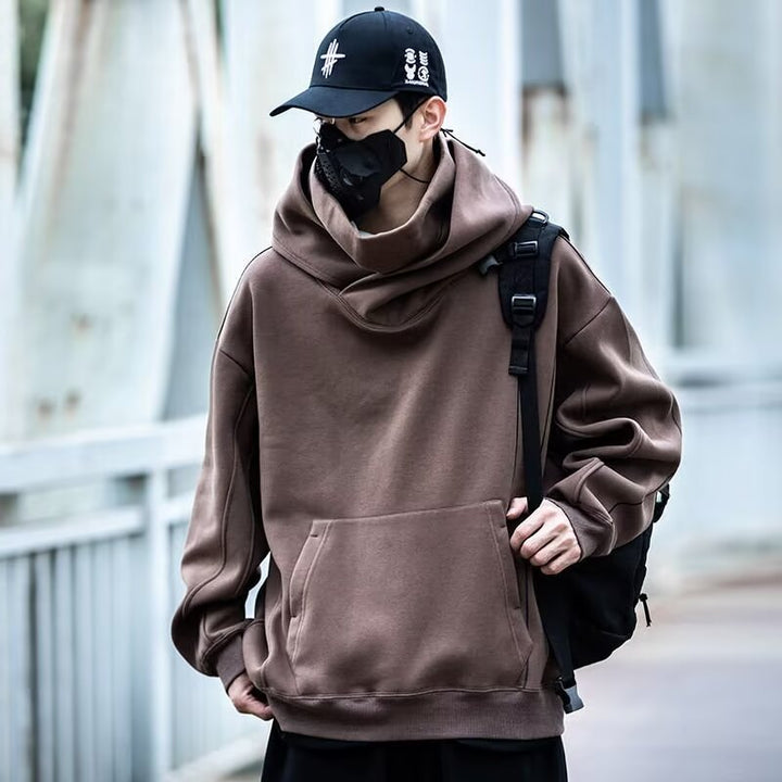 Herren futuristischer Hoodie mit hohem Kragen und praktischen Taschen Echoarchiv