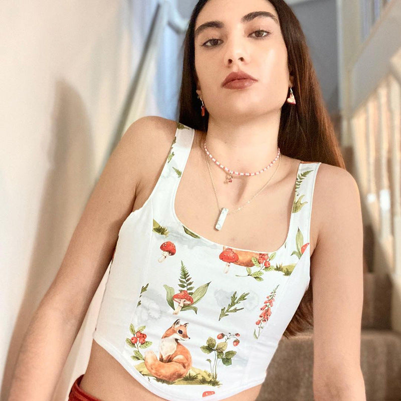 Damen Crop Top mit kunstvollem Flora-Design und verstellbaren Trägern Echo Archiv