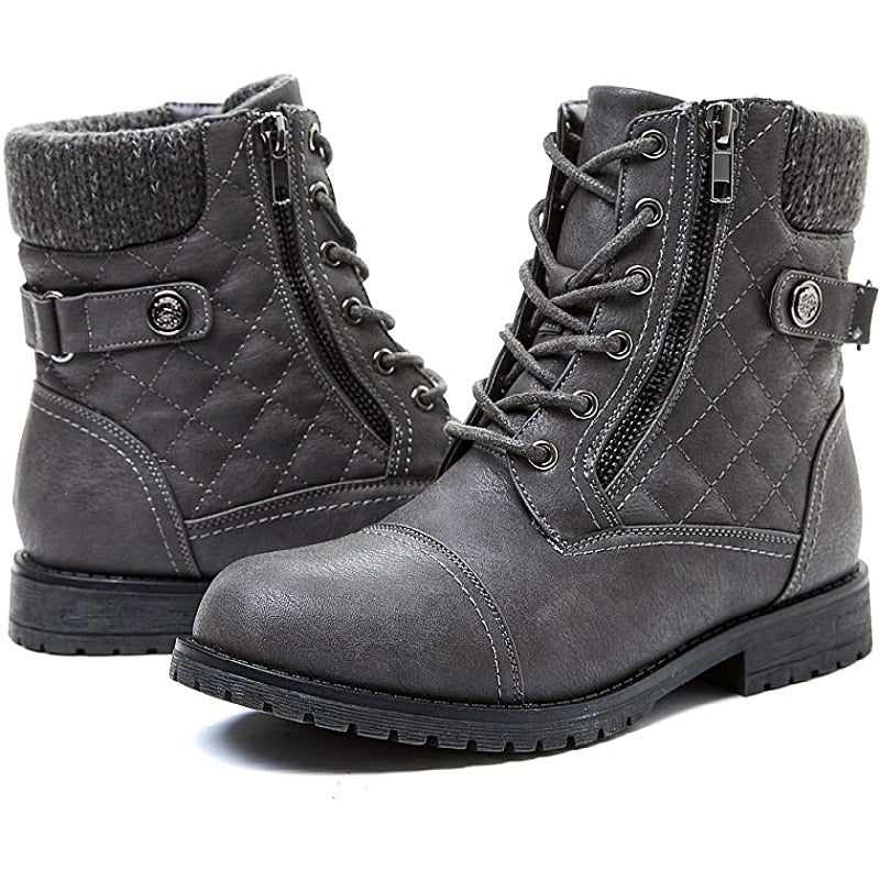 Damen nan gequiltete Schnür-Bikerboots mit seitlichem Reißverschluss, gepolstertem Schaft und robustem Profilsohle Echo Archiv