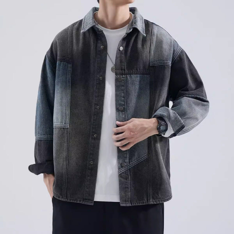 Herren lässige Denim-Hemdjacke mit modernen Farbeffekten Echoarchiv