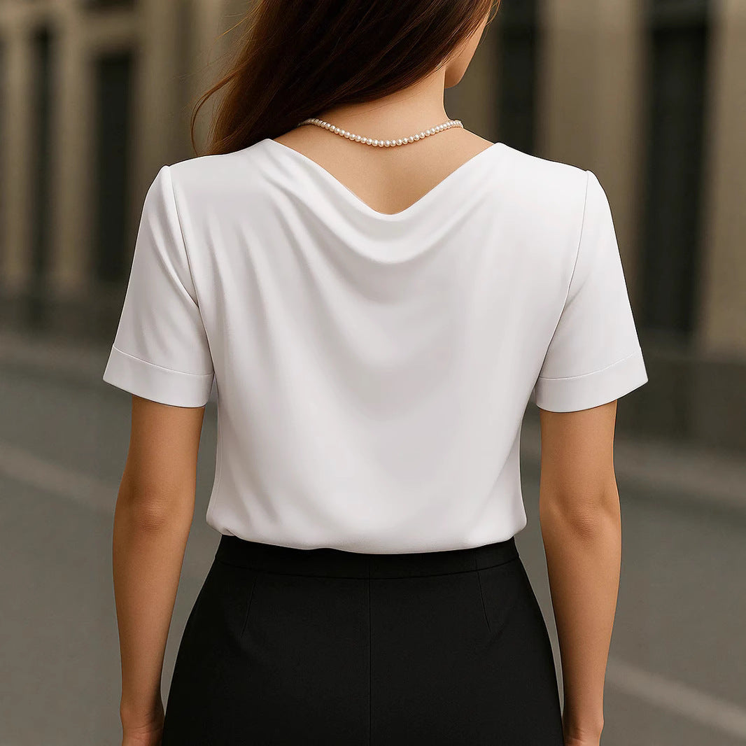 Damen Elegantes V-Ausschnitt Blusenshirt mit kurzärmeligen Design – Élovi