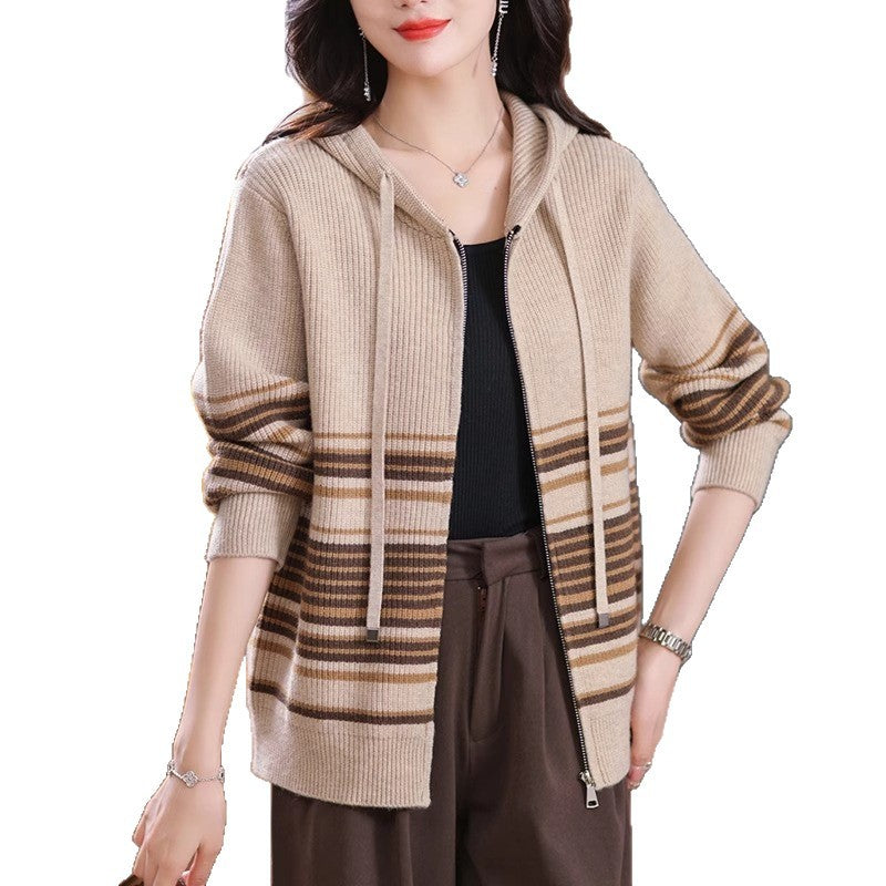 Damen Strickjacke mit Kapuze und Reißverschluss Echo Archiv