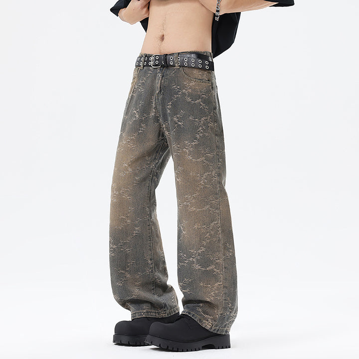 Herren Weit geschnittene Vintage-Denim-Hose im Baggy‑Look mit Marmorwaschung und tiefem Schritt Echo Archiv