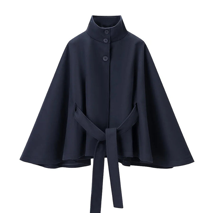 Damen nan tailliertes Cape mit Stehkragen, Knopfverschluss und Bindegürtel Echo Archiv