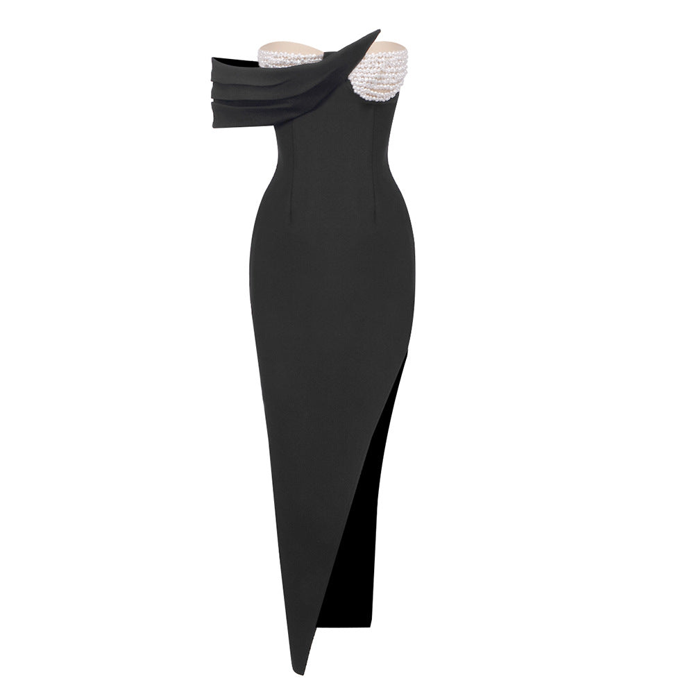 Damen Elegantes Abendkleid mit asymmetrischem Design und liebevollen Perlenakzenten Echo Archiv
