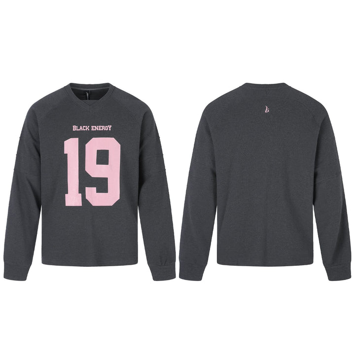 Damen Oversize Sweatshirt mit V‑Ausschnitt, Raglanärmeln und Frontprint Echoarchiv