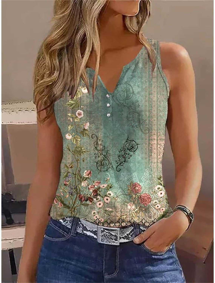 Damen Ärmelloses Oberteil mit Elegantem Floralem Design und Ausgefallenem V-Ausschnitt Echoarchiv